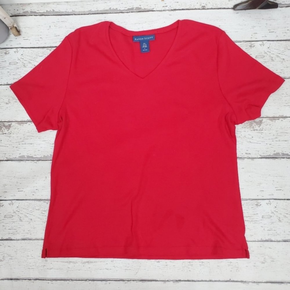 Karen Scott  red top v neck  large